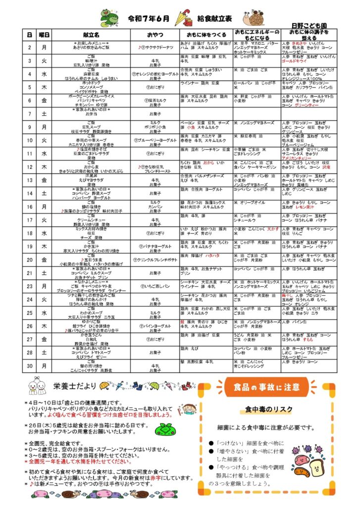 令和7年6月給食献立表